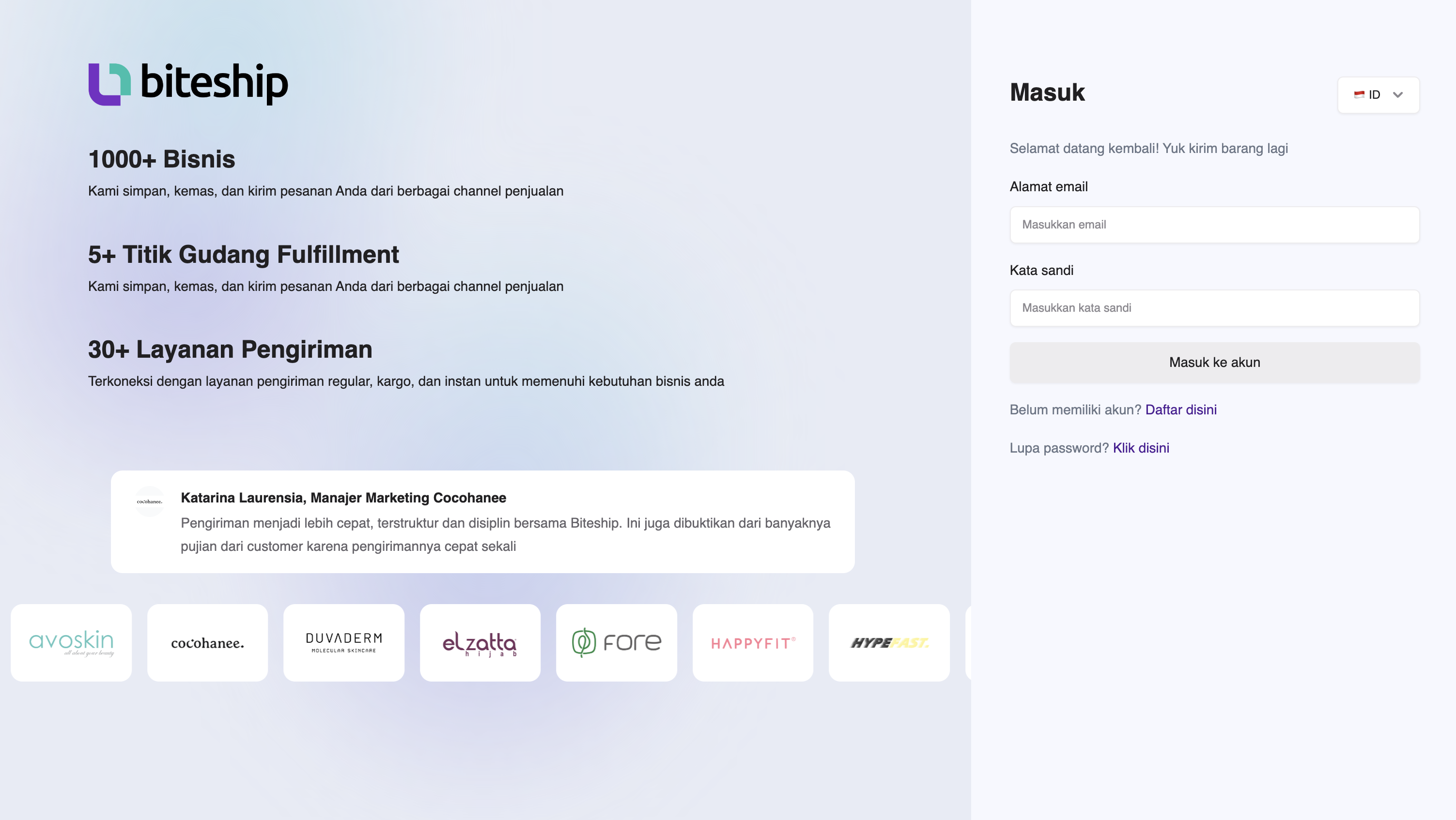 Login ke dashboard Biteship