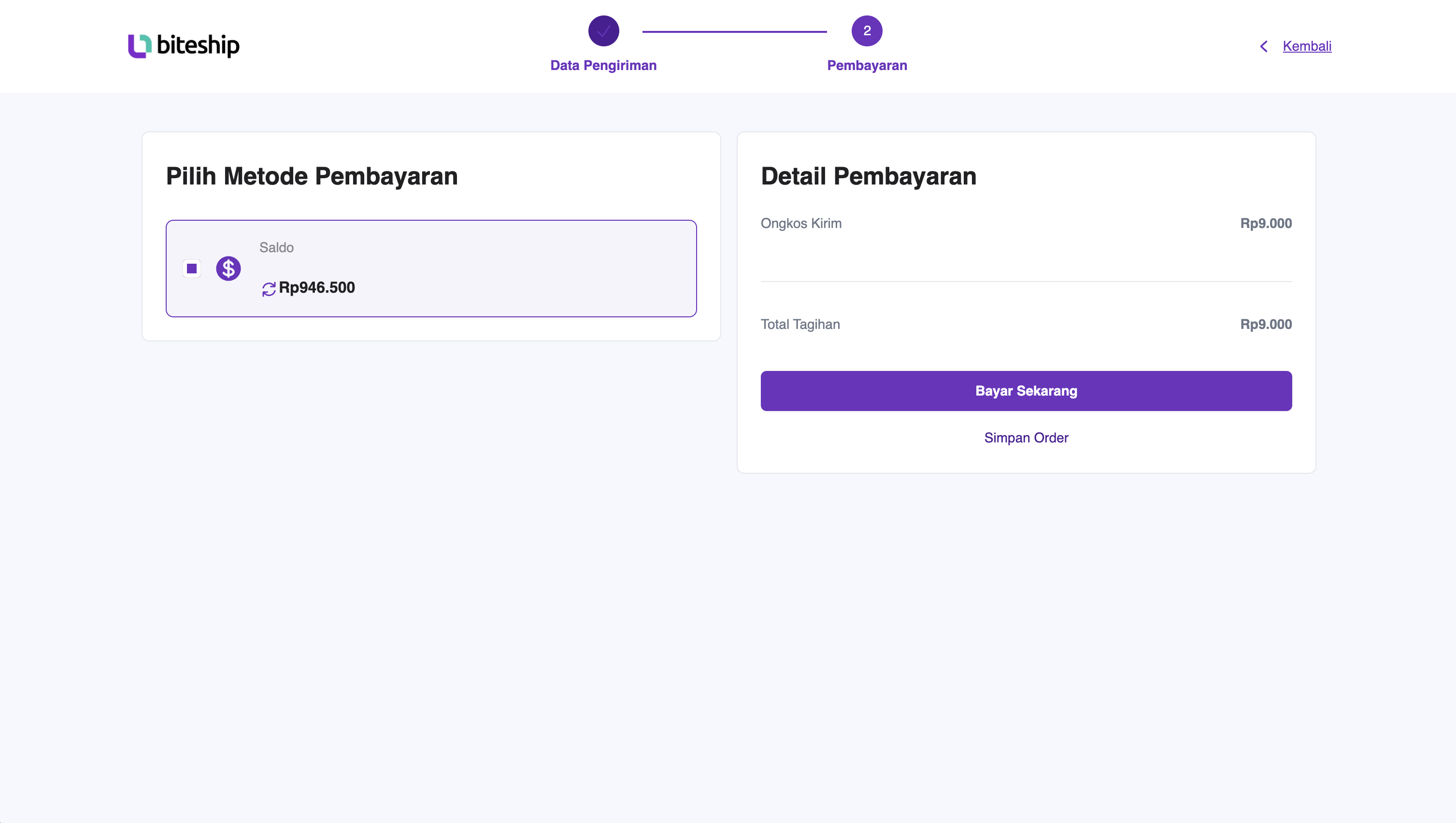 Checkout pengiriman standar Biteship