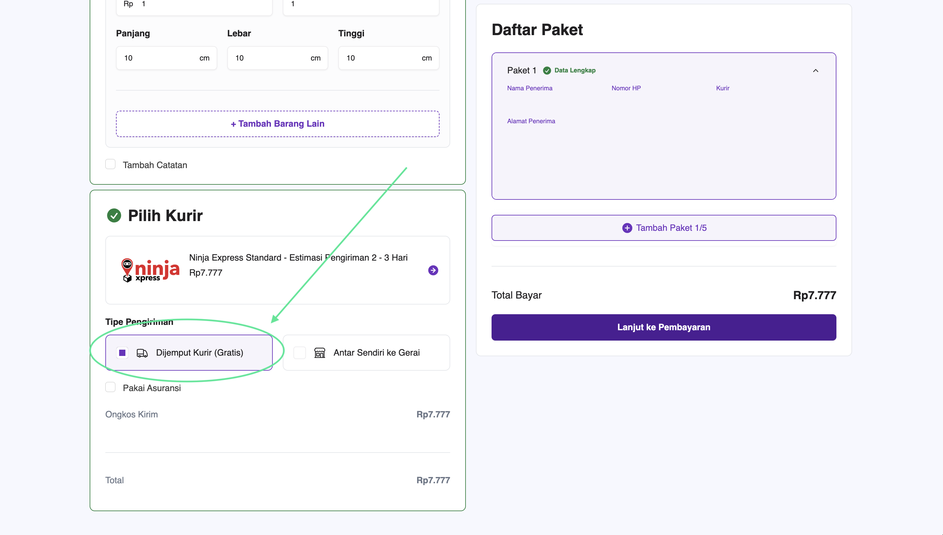 Buat Pengiriman Baru di Dashboard Biteship